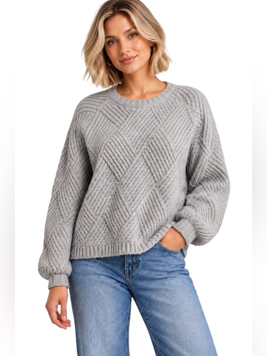 ELODIE Sweaters - ELODIE Diamond Knit Crewneck Sweater Heather Grey Medium NWT